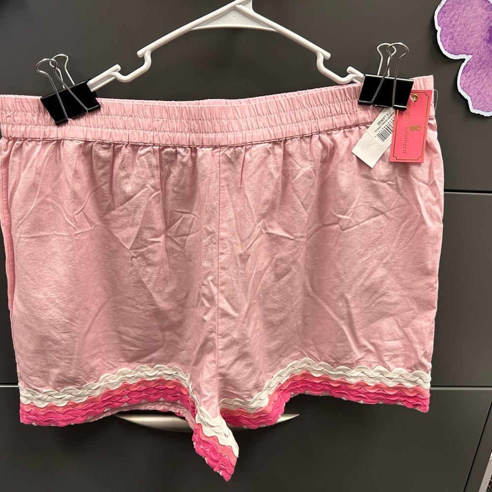Simply Southern Pink and White Pajama Shorts with Elastic Waistband